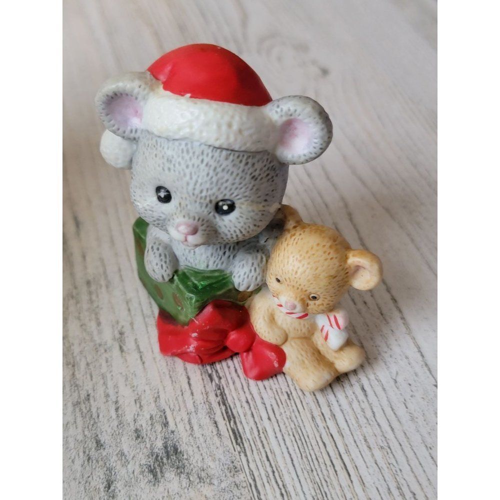 Mouse teddy bear gift box Xmas figure Santa hat